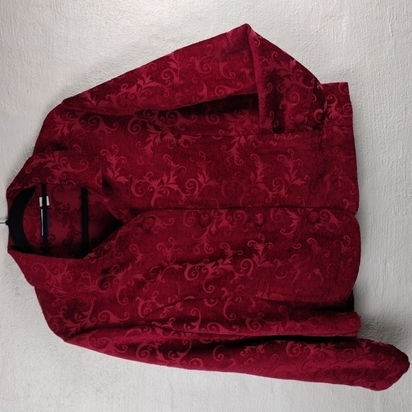 Croft & Barrow Deep Red Embroidered Tapestry Collared Button Front Jacket - Picture 15 of 16
